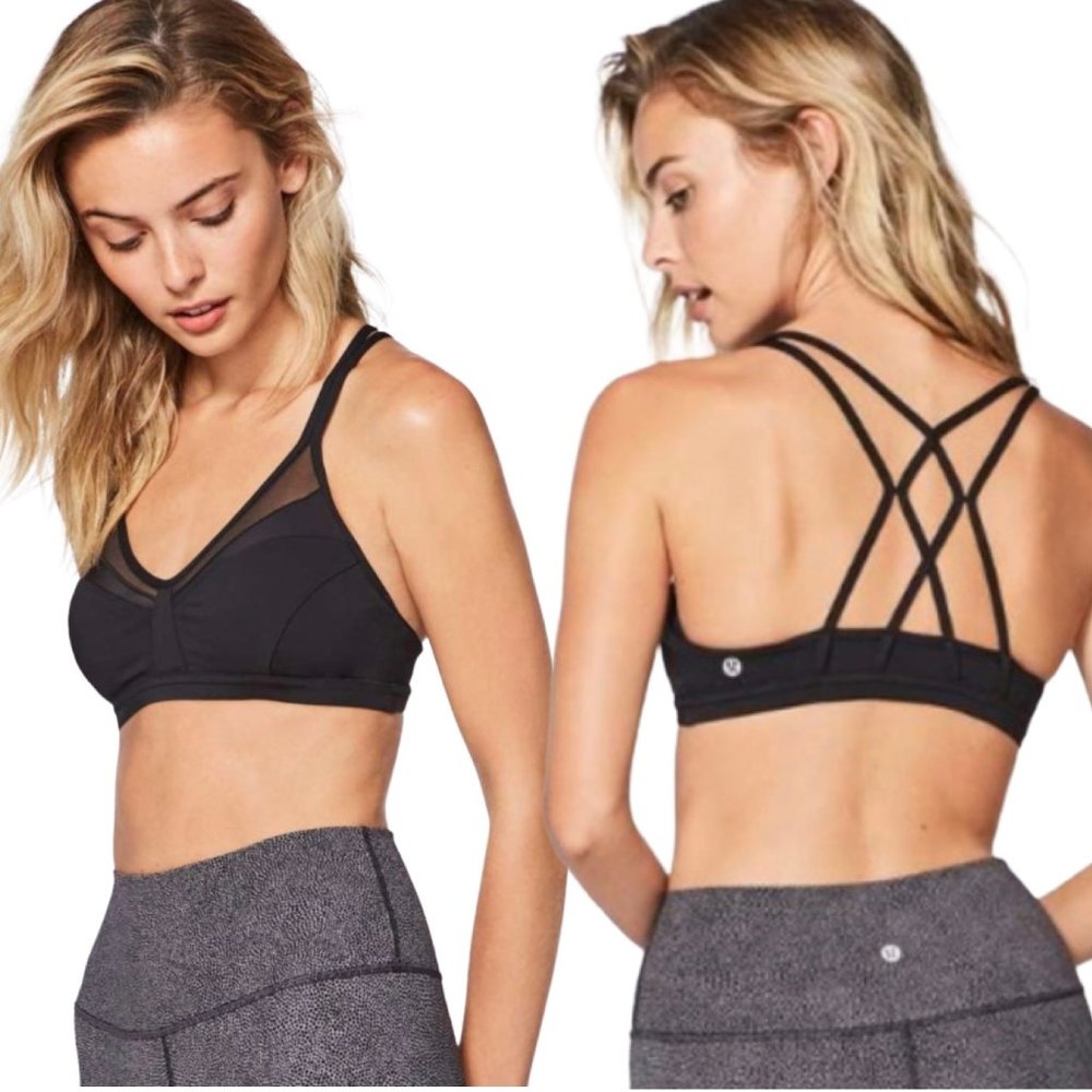 Lululemon Deep Stretch Bra V-Neck Strappy Mesh Yoga Pilates Active Black Size 10